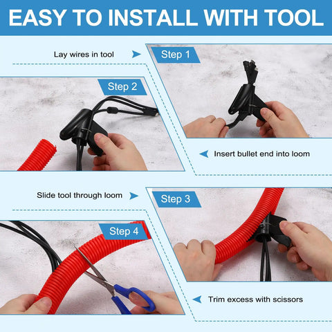 Installation steps for Split Wire Loom Tubing Pro Grade 1/2 Inch ID, 10 Feet Length, With Installation Tool, Heat And Cold Resistant