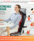 Woman using Go To Vibration Back Massager With Heat For Home Office, 6 vibrating motors, seated at desk, focus on back massage points