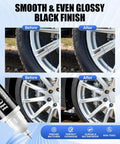 Universal Wheel Repair Kit And Rim Paint Touch Up Pen For Curb Rash Alloy Wheel Scratch Fix Water Proof Sealant To Knock Out Beat Up Scuffs Real Quick Today before and after photos showing glossy black finish on alloy wheels.