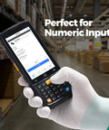 Android 14 Barcode Scanner With Pistol Grip A Real Warehouse Beast Honeywell HS7 QR in glove-covered hand in warehouse setting.