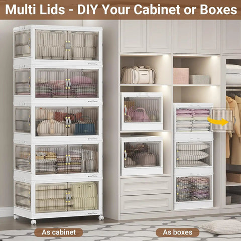 Massive Capacity Stackable Storage Bins With Secure Lids And Quick Slide Side Doors, Absolute Game Changer For Closets And Garages, Foldable Totes That Crush The Daily Haul, Solid Four Pack In White