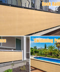 3 Ft By 50 Ft Privacy Fence Screen Built Tough Mesh Shade Cover For Outdoor Yard Garden Backyard Breathable HDPE Material with Cable Zip Ties Included Sand installed on deck, fence, and pool area.