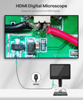 Crystal Clear 2160P HDMI Digital Microscope With 10.1 Inch Display Three Lens System For Soldering Repair Electronics Coins Plants Stones And Biological Slides Up To 2000x Magnification showing HDMI PCB inspection on monitor