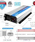 Beefed Up 3000W Pure Sine Wave Inverter For RVs And Off Grid 12V DC To 110V 120V AC ETL Listed UL458 shown with dimensions and accessories