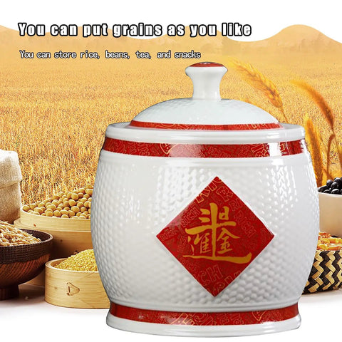 Gotta Love This Hella Spacious Ceramic Rice Crock Hits Different Chinese Style Porcelain Storage Jar for bulk grains and snacks.