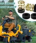 Man on mower with Seat Suspension Kit For Zero Turn Mowers And Lawn Tractors Replacement Mower Compression Seat Spring 283516 And Cap 422127