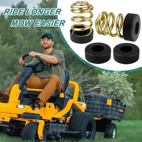 Man on mower with Seat Suspension Kit For Zero Turn Mowers And Lawn Tractors Replacement Mower Compression Seat Spring 283516 And Cap 422127