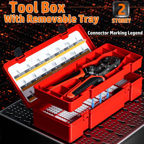 Pro Grade All In One DIY Electronics Crimping Tool Kit With 22 JST Connectors and Crimp Pliers in red portable box.