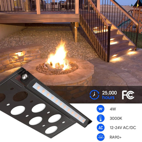7 Inch Outdoor LED Step Lights For Retaining Walls, Low Voltage 4W Landscape Lighting, fire pit setup, 3000K warm white