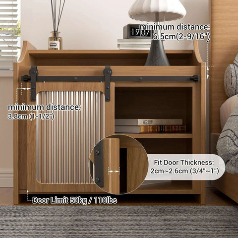 Sliding Barn Door Hardware Kit For Closet And Cabinet, 3 Foot Mini Track System With 36 Inch Track installed on wooden cabinet