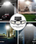 Solar Powered Outdoor Lights With Remote Control No Brainer Bright, 210 LED Flood Light Delivers 2500 Lumens for garage and yard