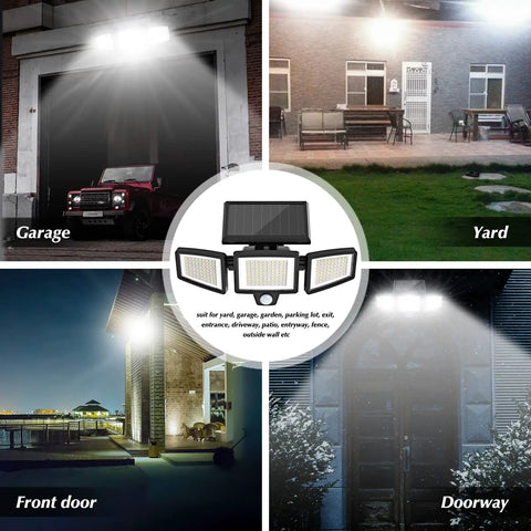 Solar Powered Outdoor Lights With Remote Control No Brainer Bright, 210 LED Flood Light Delivers 2500 Lumens for garage and yard