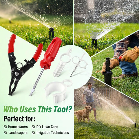 5 Piece Sprinkler Head Tool Kit For Lawn Irrigation DIY Friendly All In One Set with tools and sprinklers in use