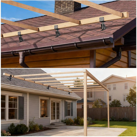 Heavy Duty Stainless Steel Pergola Roof Mount Brackets Set For 4x4 or 4x6 Lumber, Adjustable 0 To 55 Degree Riser Angles, Anchored Design, Corrosion Resistant Black Powder Coated, 3 Pack, Patent Pending, Built For Tough Outdoor Use