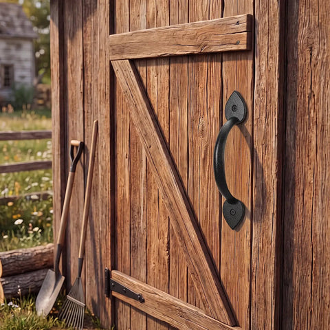 Heart Design Wrought Iron Cabinet Pulls 12 Pack 6.7 Inch Matte Black Built Tough Drawer Handles For Wardrobe Cupboard Gate And Barn Door With Mounting Screws Rustic Antique Style Hardware on wooden barn door