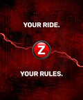 Graphic with text 'Your Ride. Your Rules.' and a red 'Z' logo on a dark red tech background.