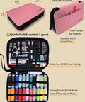 Pink Sewing Kit For Quick Fixes And DIY Projects, No Fuss Beginner Hand Sewing Set with organized layout, scissors, and threads.
