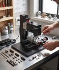 Handy Mini Milling Machine for DIY Metal and Wood Projects, 12V DC Multifunction Worktable Lathe on a workshop bench
