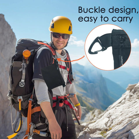 Water Resistant Zipper Pouch With Carabiner Clip Small Nylon Travel Organizer used by hiker on a mountain