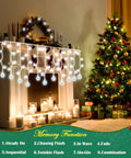 Dope Christmas Globe Curtain Lights 11.5Ft 96LED Crystal Ball Fairy Lights With Plug In Waterproof hung on a fireplace