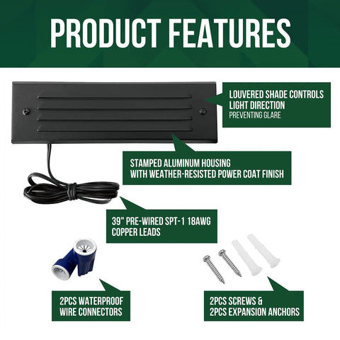 Low Voltage LED Step Lights 4W 12V Surface Mount With Horizontal Louvered Faceplate showing features and components