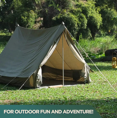 Tent with waterproof heavy duty silicone coated polyester tarp built tough as nails with rustproof grommets for outdoor use