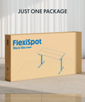 FLEXISPOT 40x24 Inch Electric Standing Desk White Ergonomic Height Adjustable Sit Stand Workstation packaging box on floor.