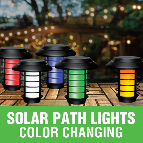 Color Changing Solar Pathway Lights Outdoor IP67 Waterproof Solar Powered Garden Lights For Walkways Yard Backyard Lawn Or Landscape 4 Pack With Auto Color Cycling And Energy Saving LED
