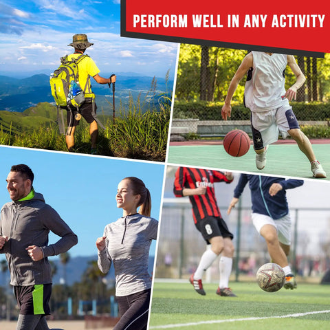 Collage of people engaging in various sports activities, highlighting the versatility of the Upgraded Lace Up Ankle Brace With Adjustable Wrap.