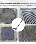 Heavy Duty Manhole Cover Hook With Double Wheels For Easy One Person Lifting Of Storm Drains Sewer Lids Septic Tanks And Steel Covers