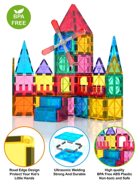 Magnetic Tiles Building Blocks Set For Kids 100 Pieces Fun Educational STEM Toy For Preschoolers And Toddlers Boosts Creativity