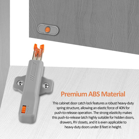 Push To Open Door Latch Kit 5 Pack Non Magnetic Heavy Duty Hidden Door Push Release ABS with mounting screws