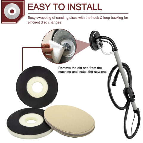 Two Pack 9 Inch Backup Pads With Hook And Loop Backing For Drywall Sanding Discs 150 Grit 15 Disc Set Compatible With Porter Cable 7800 Sander A Pro Grade Workhorse For Smooth Professional Wall Finishes showing installation with sander