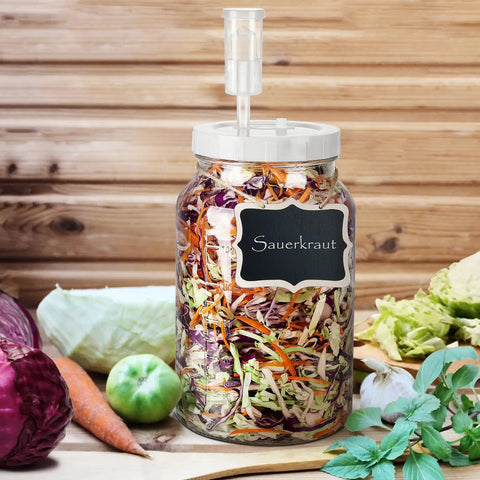 2 Pack 1 Gallon Fermentation Jars With 3 Airlocks And 2 Screw Lids Heavy Duty Airtight Wide Mouth Glass Jars With Sauerkraut inside