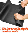 Heavy Duty Tool Box Drawer Liner Kit 16 Ft By 16 In Black PVC Non Slip Mat Thick Triple Layer Foam being held