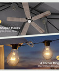 Ceiling view of 12 By 10 Foot Gazebo With Double Roof And Mosquito Netting For Outdoor Parties showing hooks and lights setup.