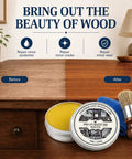 "All In One Leather And Wood Furniture Salve With Brush Set Deep Conditioning Wax To Restore Scratches on table surface"