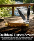 Scout Trapper Dual Blade Pocket Knife 3-Inch Clip Point And 3-Inch Spey Blades In Polished 440 Stainless Steel Zebrawood Handle