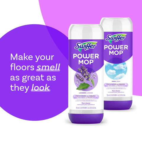 Power Mop Refill Pack With Lavender Floor Cleaner Solution Includes 5 Multi Surface Mopping Pads And 1 25.3 Fl Oz Bottle Boss Level Clean For Tile Vinyl Laminate And Wood Floors Kitchen And Bathroom Scrub All Purpose, two bottles