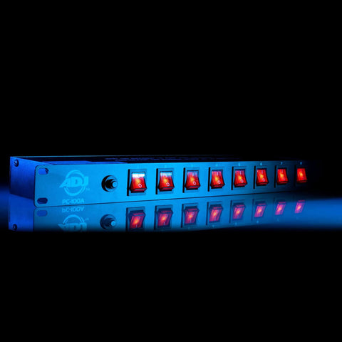 8 Outlet Power Center For Single Rack Space With Lighted On Off Switches And 15 Amp Breaker Easy Cable Management for DJs