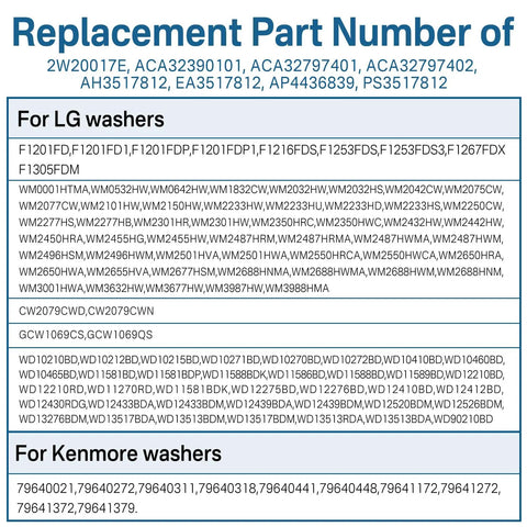 Washer Front Panel Door Boot Spring Clamp Assembly 2W20017E model compatibility list for LG and Kenmore washers.