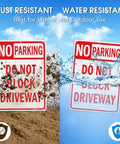 Heavy Duty No Parking And Do Not Block Driveway Sign 14X10 Inch reflective aluminum showcasing dust and water resistance.