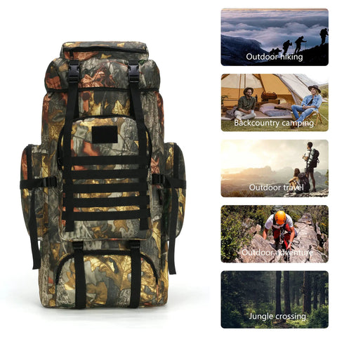 70L Tactical Camping Backpack For Outdoor Adventures, Rugged 600D Waterproof Oxford Rucksack With MOLLE, camo pattern