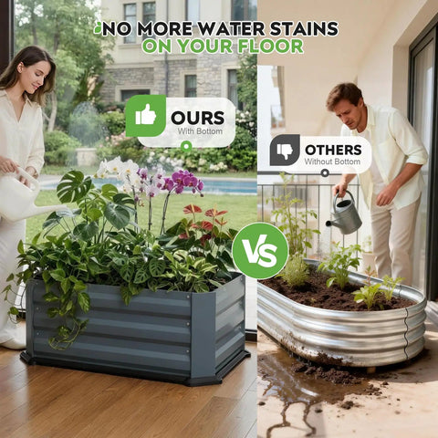 Two Pack Galvanized Raised Garden Beds With Bottom Indoor And Outdoor Use Rust Proof Metal Planter Box Easy Assembly No Leaks