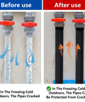 Before and after using Two Pack 3 Layer Outdoor Pipe Insulation Sleeve Cotton Tube 24 By 8 Inch 600D Water Pipe Wrap showed.
