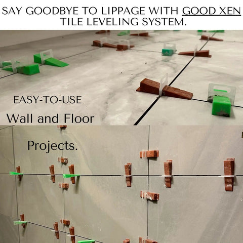 Tile Leveling System Kit With One Eighth Inch Spacers And 1500 Clips for DIY and pros showing smooth, lippage-free tile installation