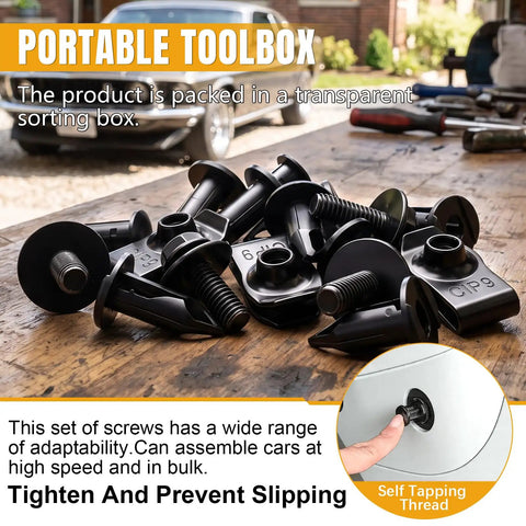 30 Pcs Universal Fender Liner Screw Kit Featuring Hella Tough M6 U Nut Clips And Hex Head Push Retainer Fasteners in a portable toolbox