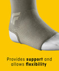 Ankle Comfort Support Sleeve With Mild Compression, 4 Way Stretch, Breathable Beige, Small Size, displayed on a mannequin foot