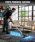 No Nonsense Commercial Grade Backpack Vacuum With Ergonomic Harness And Kickass 1200 Watt Motor For Easy Cleanups On Carpets Or Hard Floors in action.