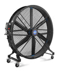 Built Heavy 79 Portable Industrial Fan Kicks Your Space Into Gear For Warehouse Gym Or Shop features rolling wheels and variable speed control.
